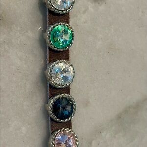 Leather Hook clasp Bracelet with Multicolor Gems